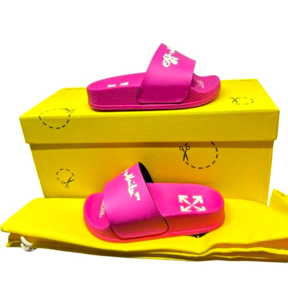 🔥NWB- FULL INCLUSION OFF-WHITE KIDS PINK POOL SLIDES Size EU/32- US SIZE 1🔥